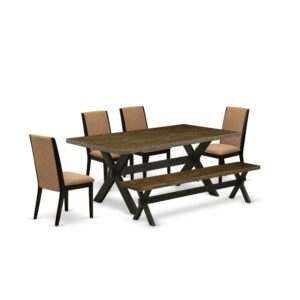 EAST WEST FURNITURE 6-PC RECTANGULAR DINING ROOM TABLE SET WITH 4 KITCHEN CHAIRS - DINING ROOM BENCH AND RECTANGULAR DINING TABLE