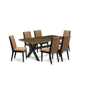 EAST WEST FURNITURE 7-PC MODERN DINING TABLE SET WITH 6 UPHOLSTERED DINING CHAIRS AND WOOD TABLE