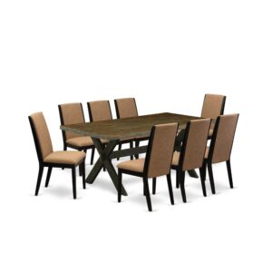 EAST WEST FURNITURE 9-PIECE RECTANGULAR TABLE SET WITH 8 MODERN DINING CHAIRS AND WOOD DINING TABLE