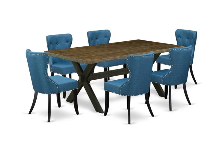 EAST WEST FURNITURE 7-PIECE KITCHEN ROOM TABLE SET- 6 EXCELLENT DINING ROOM CHAIRS AND 1 BREAKFAST TABLE