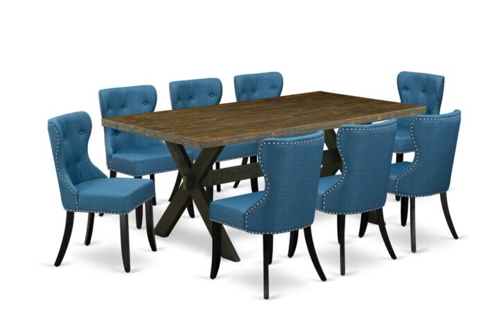 EAST WEST FURNITURE 9-PC KITCHEN TABLE SET- 8 STUNNING DINING PADDED CHAIRS AND 1 DINING TABLE