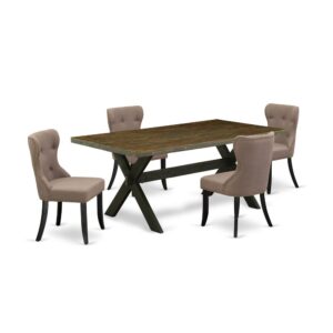 EAST WEST FURNITURE 5-PIECE DINING TABLE SET- 4 FABULOUS KITCHEN PARSON CHAIRS AND 1 DINING ROOM TABLE