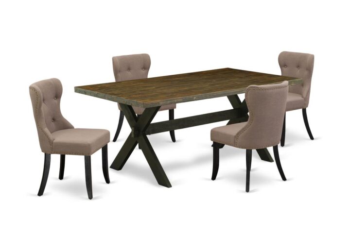 EAST WEST FURNITURE 5-PIECE DINING TABLE SET- 4 FABULOUS KITCHEN PARSON CHAIRS AND 1 DINING ROOM TABLE