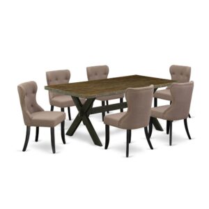 EAST WEST FURNITURE 7-PIECE DINING ROOM TABLE SET- 6 WONDERFUL PARSON DINING CHAIRS AND 1 MODERN DINING ROOM TABLE