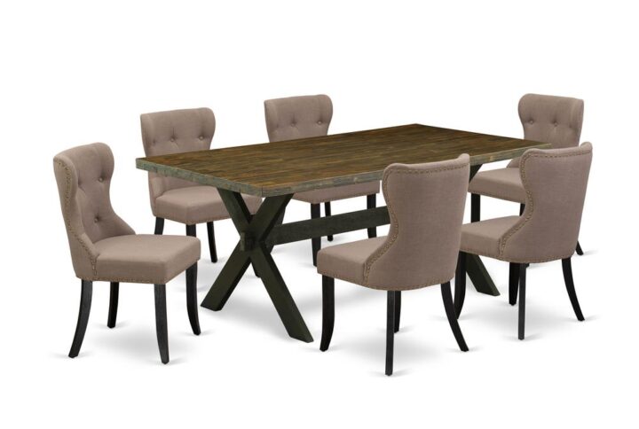 EAST WEST FURNITURE 7-PIECE DINING ROOM TABLE SET- 6 WONDERFUL PARSON DINING CHAIRS AND 1 MODERN DINING ROOM TABLE