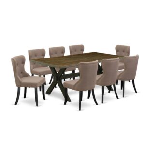 EAST WEST FURNITURE 9-PIECE DINING ROOM SET- 8 AMAZING UPHOLSTERED DINING CHAIRS AND 1 RECTANGULAR TABLE