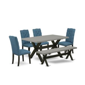 EAST WEST FURNITURE 6-PC KITCHEN TABLE SET WITH 4 DINING ROOM CHAIRS - SMALL BENCH AND RECTANGULAR WOOD TABLE