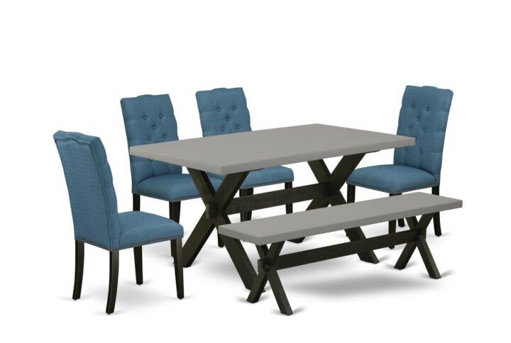 EAST WEST FURNITURE 6-PC KITCHEN TABLE SET WITH 4 DINING ROOM CHAIRS - SMALL BENCH AND RECTANGULAR WOOD TABLE