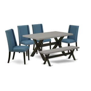 EAST WEST FURNITURE 6-PIECE DINING ROOM SET WITH 4 PARSON CHAIRS - INDOOR BENCH AND RECTANGULAR DINING TABLE