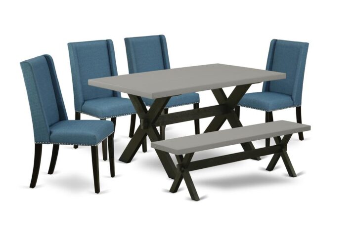 EAST WEST FURNITURE 6-PIECE DINING ROOM SET WITH 4 PARSON CHAIRS - INDOOR BENCH AND RECTANGULAR DINING TABLE