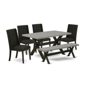 EAST WEST FURNITURE 6-PIECE RECTANGULAR DINING ROOM TABLE SET WITH 4 PARSON DINING CHAIRS - SMALL BENCH AND RECTANGULAR MODERN DINING TABLE