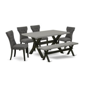EAST WEST FURNITURE 6-PC MODERN DINING TABLE SET WITH 4 KITCHEN PARSON CHAIRS - INDOOR BENCH AND KITCHEN RECTANGULAR TABLE