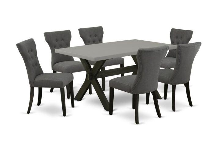 EaST WEST FURNITURE 7-PIECE DINING ROOM TaBLE SET 6 LOVELY DINING ROOM CHaIRS and RECTaNGULaR WOOD TaBLE
