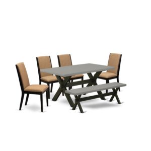 EAST WEST FURNITURE 6-PIECE DINETTE SET WITH 4 KITCHEN CHAIRS - WOODEN BENCH AND RECTANGULAR dining table