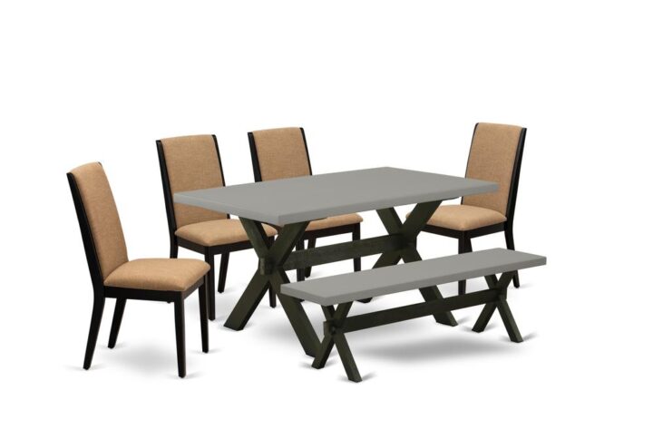 EAST WEST FURNITURE 6-PIECE DINETTE SET WITH 4 KITCHEN CHAIRS - WOODEN BENCH AND RECTANGULAR dining table