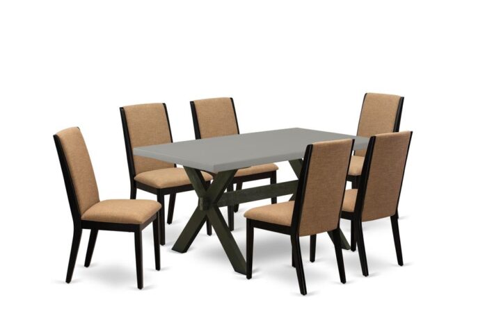 EAST WEST FURNITURE 7-PIECE DINING SET WITH 6 PARSON CHAIRS AND MODERN DINING TABLE