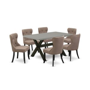 EAST WEST FURNITURE 7-PIECE KITCHEN DINING SET- 6 STUNNING PARSON CHAIRS AND 1 WOOD DINING TABLE