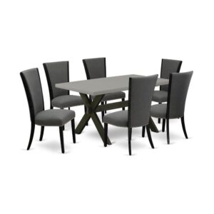 Our Mid Century Modern Dining Set  Adds A Touch Of Elegance To Any Dining Room That You And Your Family Will Absolutely Enjoy. The Elegant Dinner Table Set  Consists Of A Dinner Table And 6 Parson Chairs. This Rectangular Dining Table Top Is Offered In A Cement Finish. In Addition