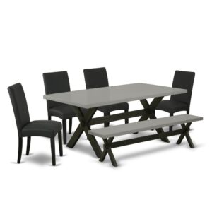 EAST WEST FURNITURE 6-PC RECTANGULAR TABLE SET WITH 4 UPHOLSTERED DINING CHAIRS - WOODEN BENCH AND RECTANGULAR WOOD DINING TABLE