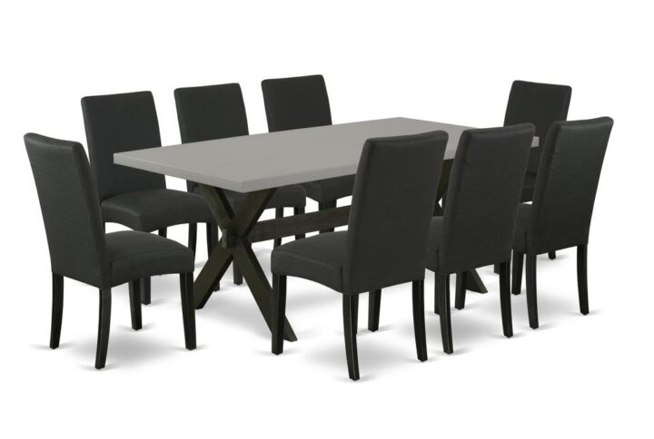 EaST WEST FURNITURE 9-PC DINING TaBLE SET 8 STUNNING PaRSONS CHaIRS and RECTaNGULaR DINING TaBLE