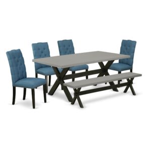 EAST WEST FURNITURE 6-PIECE DINING SET WITH 4 DINING CHAIRS - DINING BENCH AND RECTANGULAR dining table