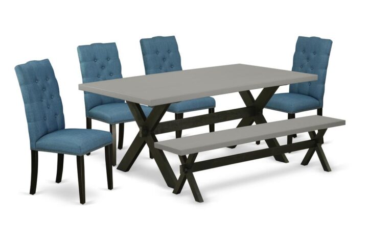 EAST WEST FURNITURE 6-PIECE DINING SET WITH 4 DINING CHAIRS - DINING BENCH AND RECTANGULAR dining table