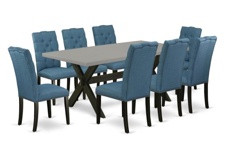 EAST WEST FURNITURE 9-PIECE DINING ROOM SET WITH 8 MODERN DINING CHAIRS AND DINING TABLE