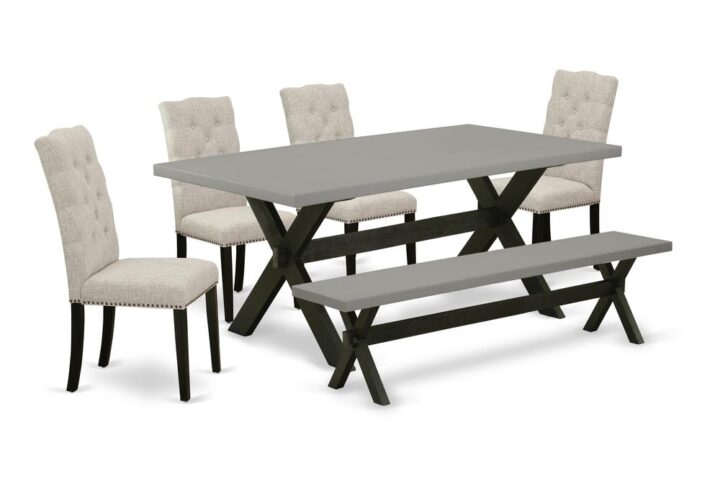EaST WEST FURNITURE 6-PC SMaLL DINING TaBLE SET 4 STUNNING PaRSON DINING CHaIRS and BUTTERFLY LEaF RECTaNGULaR TaBLE