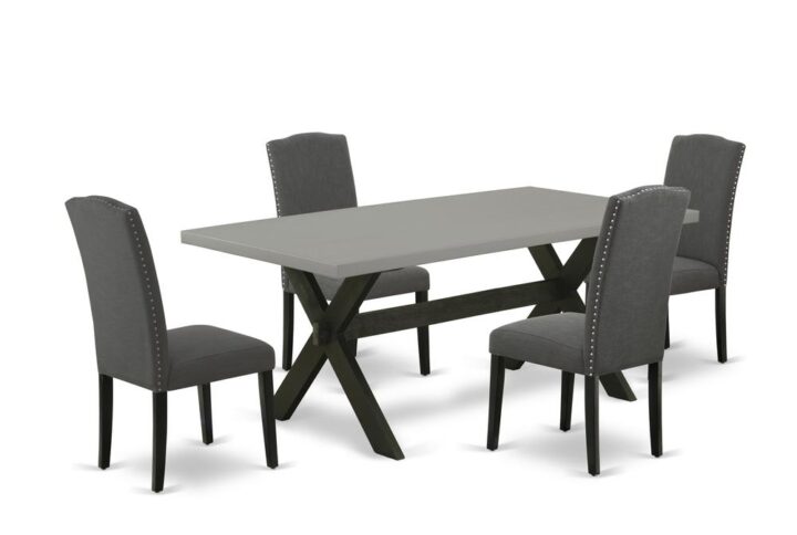 EAST WEST FURNITURE 5-PC DINING ROOM TABLE SET WITH 4 PARSON DINING CHAIRS AND RECTANGULAR MODERN DINING TABLE