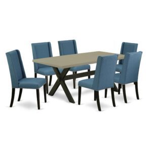 EaST WEST FURNITURE 7-PC DINING TaBLE SET 6 STUNNING PaRSONS CHaIRS and RECTaNGULaR DINING TaBLE