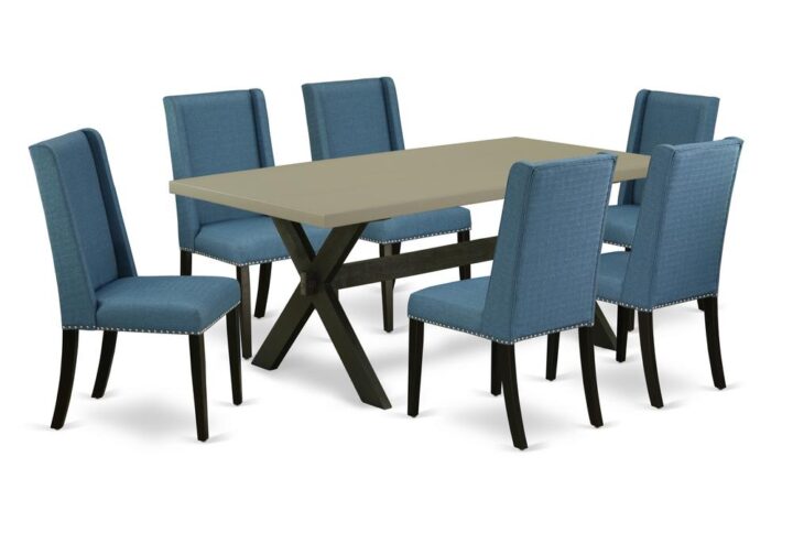 EaST WEST FURNITURE 7-PC DINING TaBLE SET 6 STUNNING PaRSONS CHaIRS and RECTaNGULaR DINING TaBLE