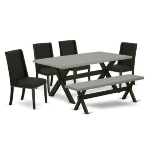 EaST WEST FURNITURE 6-PC DINING ROOM TaBLE SET 4 STUNNING PaRSONS DINING CHaIR and PEDESTaL TaBLE