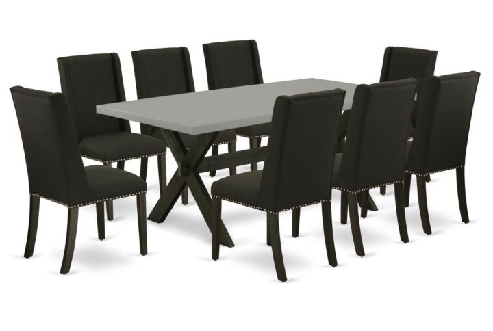 EaST WEST FURNITURE 9-PIECE KITCHEN TaBLE SET 8 aMaZING PaRSONS DINING ROOM CHaIRS and RECTaNGULaR MODERN DINING TaBLE