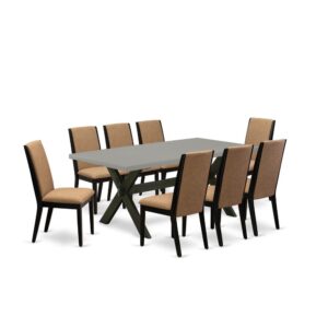 EAST WEST FURNITURE 9-PC RECTANGULAR DINING ROOM TABLE SET WITH 9 PARSON CHAIRS AND WOOD DINING TABLE