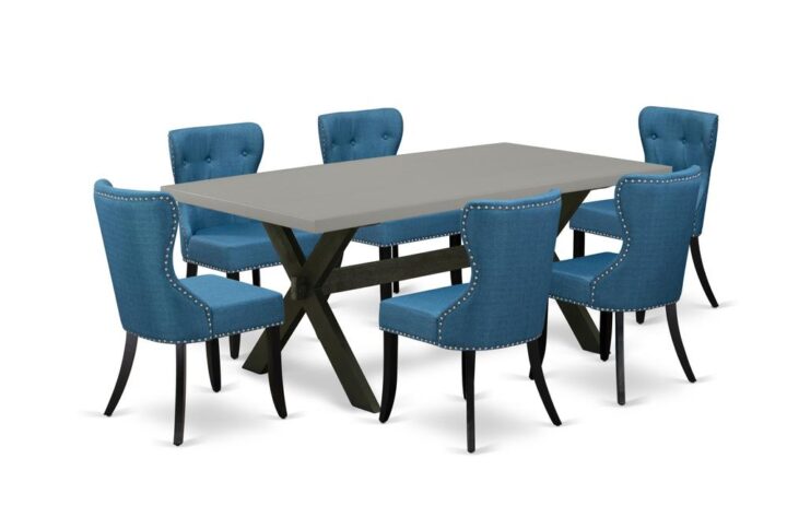 EAST WEST FURNITURE 7-PC DINING ROOM SET- 6 FANTASTIC DINING CHAIRS AND 1 BREAKFAST TABLE