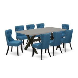 EAST WEST FURNITURE 9-PC DINETTE SET- 8 AMAZING PARSON DINING CHAIRS AND 1 BREAKFAST TABLE