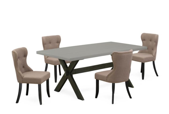 EAST WEST FURNITURE 5-Pc DINING ROOM TABLE SET- 4 EXCELLENT MID CENTURY DINING CHAIRS AND 1 WOODEN DINING TABLE