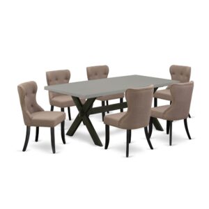 EAST WEST FURNITURE 7-PC MODERN DINING TABLE SET- 6 STUNNING UPHOLSTERED DINING CHAIRS AND 1 DINING TABLE