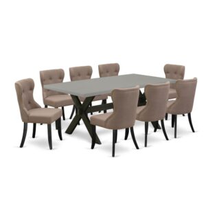 EAST WEST FURNITURE 9-PC DINING ROOM TABLE SET- 8 AMAZING PADDED PARSON CHAIR AND 1 BREAKFAST TABLE