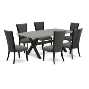 Our Mid Century Modern Dining Set  Adds A Touch Of Elegance To Any Dining Room That You And Your Family Will Absolutely Enjoy. The Elegant Dinette Set  Consists Of A Mid Century Modern Dining Table And 6 Modern Chairs. This Rectangular Kitchen Table Top Is Offered In A Cement Finish. In Addition