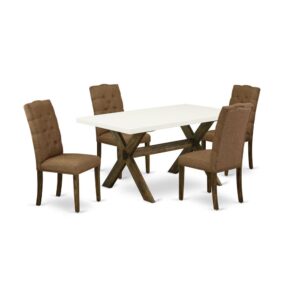 EAST WEST FURNITURE 5-PIECE MODERN DINING TABLE SET WITH 4 PARSON DINING CHAIRS AND RECTANGULAR DINING TABLE