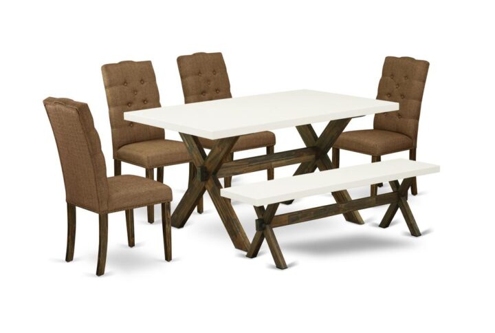 EAST WEST FURNITURE 6-PC KITCHEN SET WITH 4 PARSON DINING CHAIRS - SMALL BENCH AND RECTANGULAR DINING TABLE