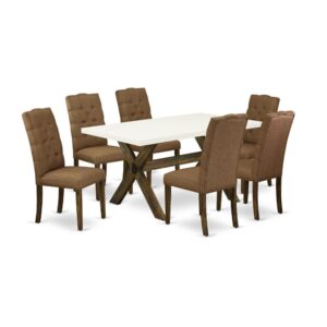 EaST WEST FURNITURE 7-PIECE MODERN DINING TaBLE SET 6 aTTRaCTIVE PaRSON CHaIRS and RECTaNGULaR DINING TaBLE