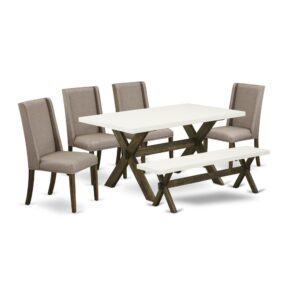 EAST WEST FURNITURE 6-PC DINETTE SET WITH 4 DINING CHAIRS - KITCHEN BENCH AND RECTANGULAR KITCHEN TABLE