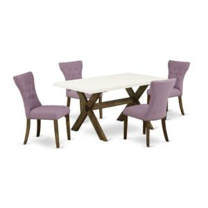 EAST WEST FURNITURE 5-Pc KITCHEN TABLE SET- 4 EXCELLENT UPHOLSTERED DINING CHAIRS AND 1 RECTANGULAR DINING TABLE