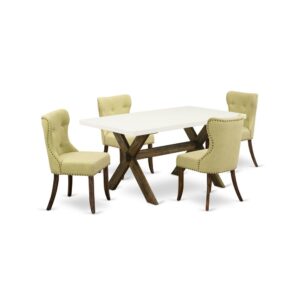 EAST WEST FURNITURE 5-Pc DINING TABLE SET- 4 STUNNING PARSON CHAIRS AND 1 MODERN KITCHEN TABLE