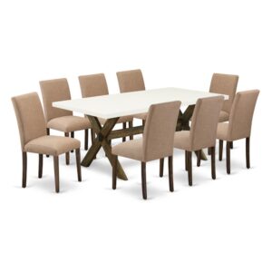 EAST WEST FURNITURE 9 - PIECE KITCHEN TABLE SET INCLUDES 8 UPHOLSTERED DINING CHAIRS AND RECTANGULAR DINING TABLE