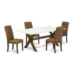 EAST WEST FURNITURE 5-PIECE DINETTE SET WITH 4 PARSON DINING ROOM CHAIRS AND RECTANGULAR DINING TABLE