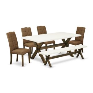 EAST WEST FURNITURE 6-PC RECTANGULAR TABLE SET WITH 4 KITCHEN PARSON CHAIRS - MID CENTURY MODERN BENCH AND KITCHEN RECTANGULAR TABLE