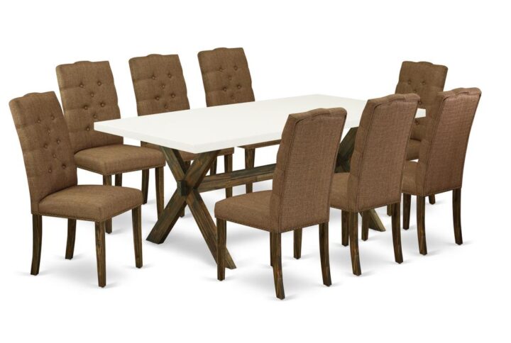 EaST WEST FURNITURE 9-PC DINING ROOM SET 8 BEaUTIFUL PaRSONS DINING CHaIR and RECTaNGULaR DINING TaBLE